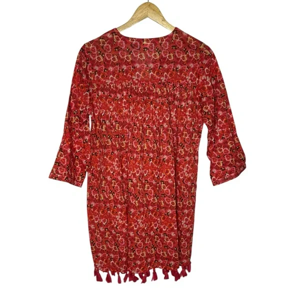 NEW Anthropologie Ro's Garden Seychelles tunic tassel dress Red Poppy S - Picture 5 of 12